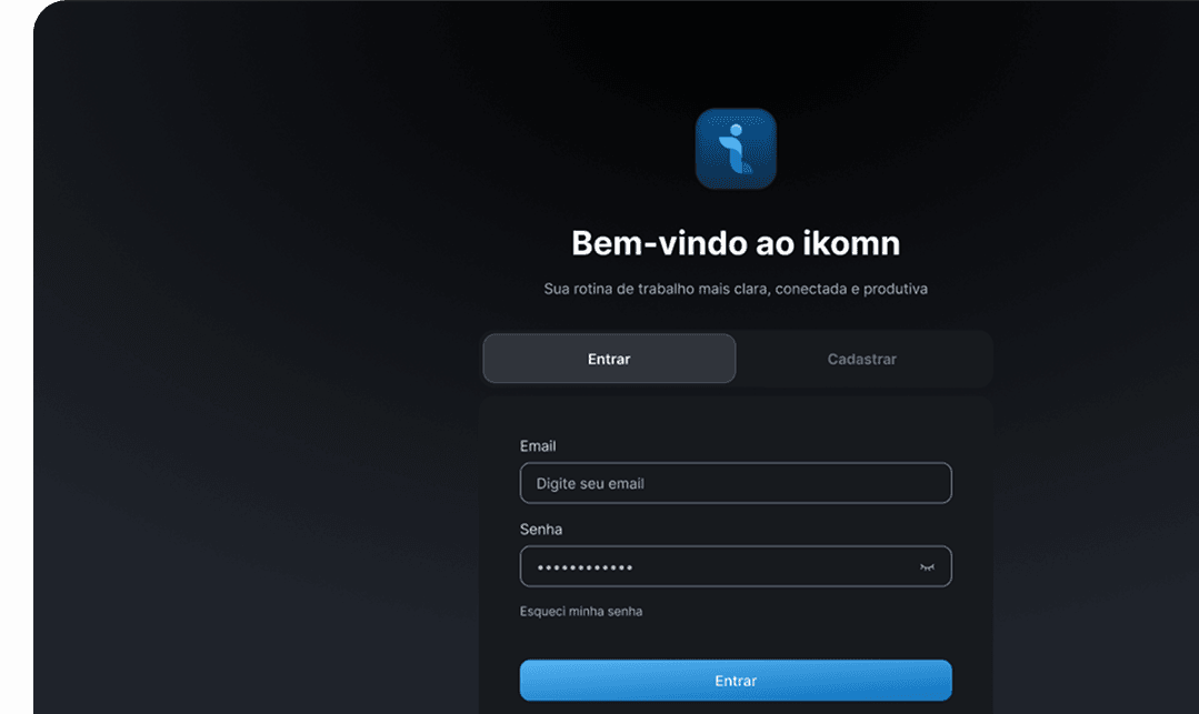 Demonstração da tela de login da Ikomn
